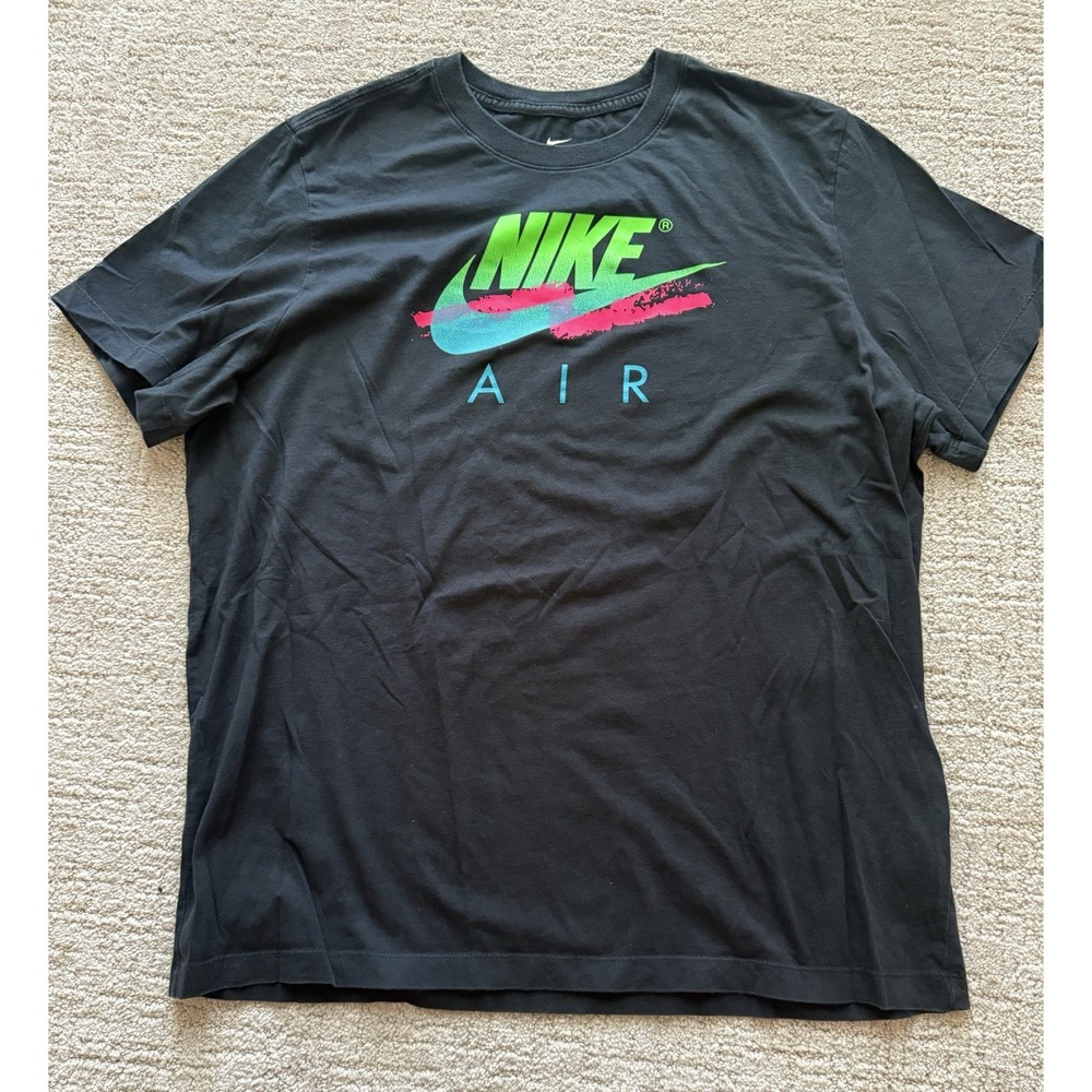 NIKE Air Men's Neon Logo The Nike tee Black T-shirt 90's Style Size Large